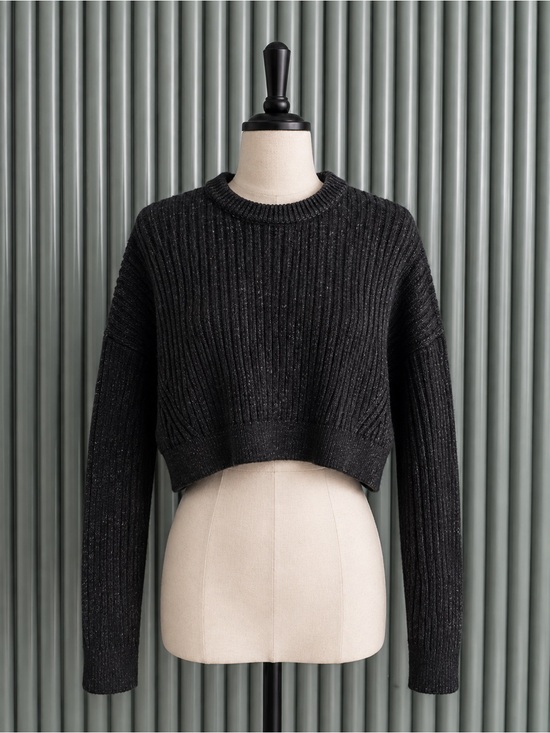 Urban Outfitters Sweaters - Urban Outfitters Black Ribbed Cropped Crew Sweater